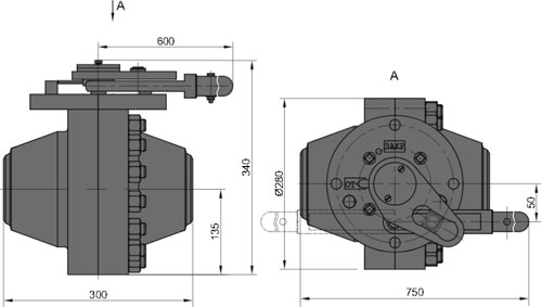 Рис.1. Габаритные и присоединительные размеры крана шарового DN 100 PN 100 с ручным приводом