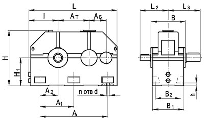 Рис.1. Габаритные и присоединительные размеры редукторов цилиндрических 1Ц2Н
